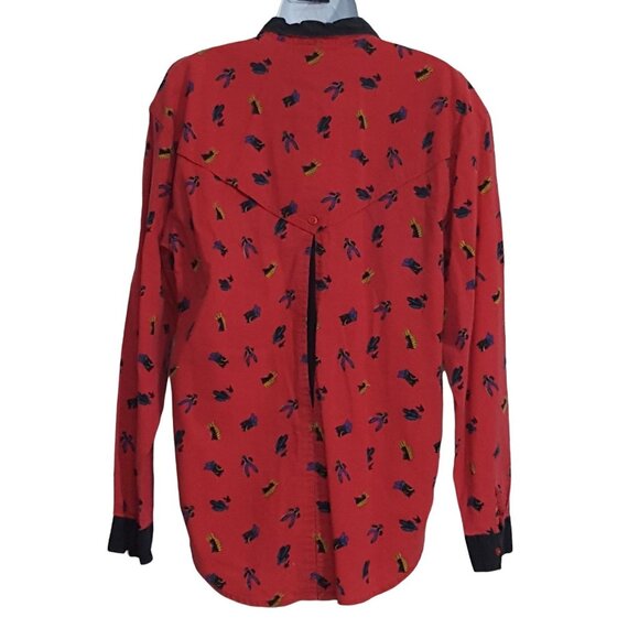 Adobe Rose Vintage 90s Womens Blouse Button Up Shirt Red Western Cowboys L - Picture 3 of 10